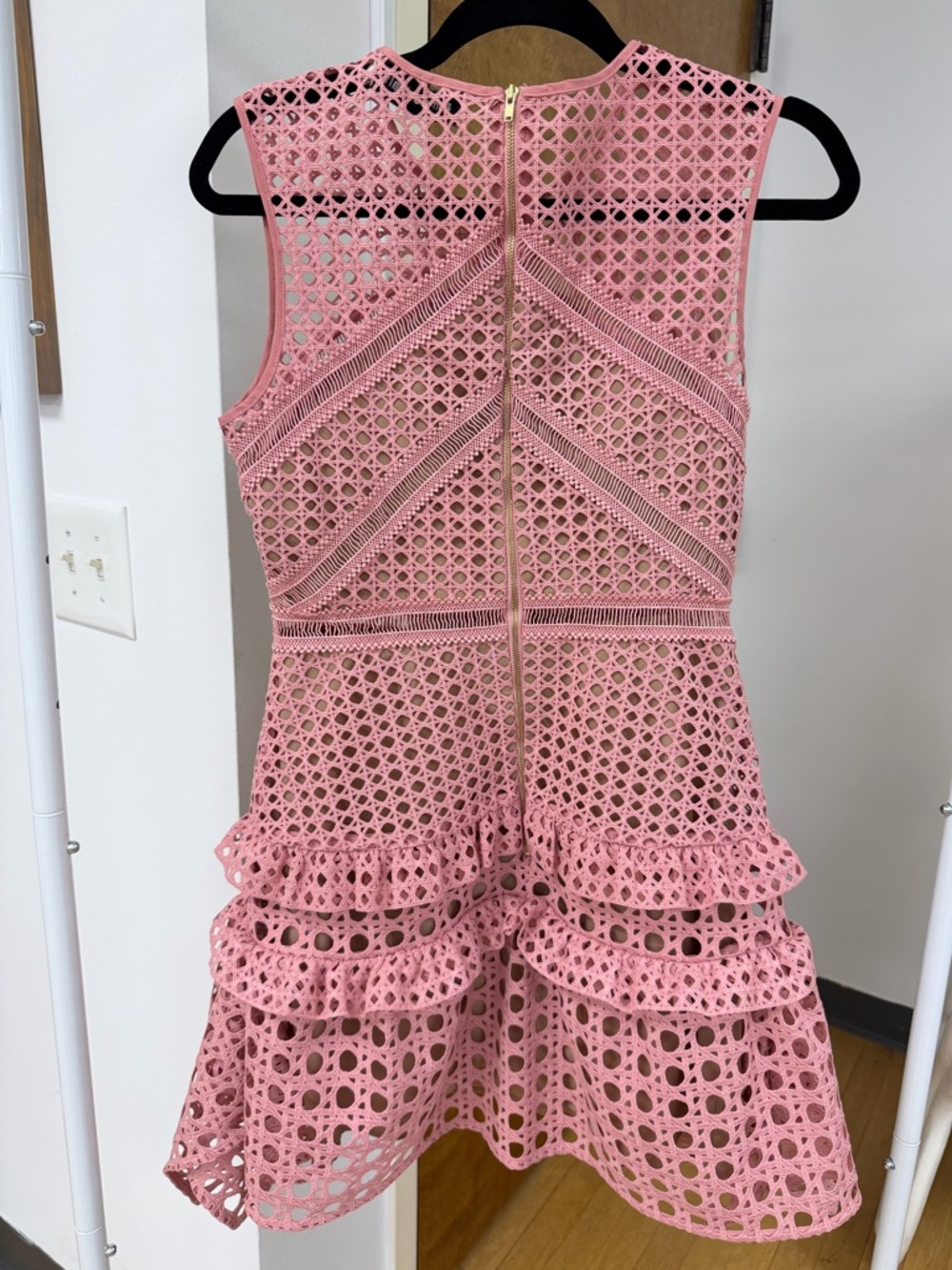 SELF PORTRAIT Cross Hatch Frill Mini Dress in Pink Sz 6 EUC Event Romantic Lux - Picture 16 of 16